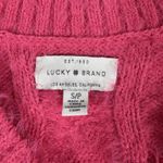 Lucky Brand Sweater Womens Small Bright Pink Fuzzy Eyelash Cable Knit V Neck Photo 2