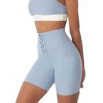 We Wore What  Lace Up Biker Short Solid Dusty Blue Size XSmall NWT Photo 1