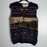 Northern Treasures Navy and Beige Cardigan Knit Sweater Deer CottageCore Sz Med Blue Photo 2