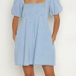 Show Me Your Mumu  Light Blue Denim Puff Sleeve Dress - Size Medium Photo 0