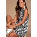 Lulus  Women's XS Black Floral Halter Swing Dress Short‎ Casual Photo 2