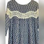 Kori  Navy Blue Ivory Chevron Crochet Boho Tunic Dress Medium Flowy Geometric Photo 1