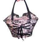 Vintage y2k Bustier Corset pink & Black Lace Handbag purse coquette girl vamp Photo 2