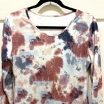 Mauve & Blue Tie Dye Scoop Neck Long Sleeve Bodycon MIDI Side Slit Dress Size XL Photo 3