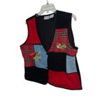 Blair Vintage Patchwork Vest Birds Embroidered Corduroy Denim Plaid – Size L 80s Photo 1