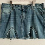 Anchor Blue Vintage Y2K Faded Denim Pleated Dart Raw Hem Midi Rise Mini Skirt Photo 2