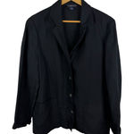 Lands' End  100% Linen Blazer Sz 16 Black Jacket Minimalist Neutral Classic Office Photo 0
