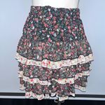 OLIVE des OLIVE Black Floral Poppy Tiered Ruffle Short Mini Skirt XS/S Photo 7