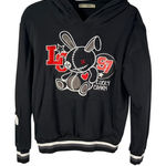 Vintage Lucky Charm Bunny Hoodie Black Varsity Patch‎ Graphic S Y2K Style Gray Photo 0