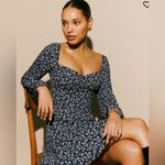 Reformation Mochi Floral Long Sleeve Sweetheart Mini Dress Blue/White Sz 4 Small Photo 2