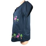 Quacker Factory Black Tropical Denim Jacket Flamingo Embroidered Short Sleeve M Size M Photo 5