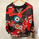 Unique Vintage Georgio Fiorlini Vintage 90s Red Floral Chiffon Sheer Blouse XL Asian Y2K Whimsy Photo 4
