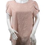 SheIn  Shirt Womens Large Pink White Short Sleeve Lace Trim Blouse Top Polyester Photo 0