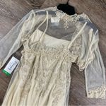 Vintage Stenay Maxi Dress 10 Cream Sheer Beaded Fairy Y2K Rayon Evening Gown Photo 9