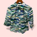 Breckenridge Cute watercolor stripe textured lightweight button front blouse 3/4 sleeve Photo 2