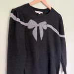 Loft NWT Wool Shimmer Bow Sweater Puff Sleeves Black Silver Women’s Size XS Photo 5