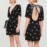 Free People  Mockingbird Black Floral Deep V-Neck Open-Back Lace Mini Dress Sz 2 Photo 2
