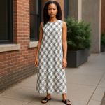 Liz Claiborne 100% Linen Black and White Plaid Maxi Dress Size 14W Photo 12