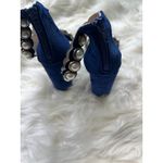 Qupid Heels woman's size 8 Blue Velvet Ankle Strap with Pearl Accents Photo 2