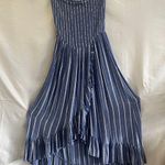 Blue Island  Strapless Smocked Dress Medium Blue White Stripes Ruffle Beachy Boho Photo 0