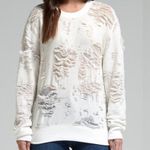 IRO Sweatshirt Cream/White Kismet Shredded Crew Neck Long Sleeve Top Sz XS GUC Photo 0