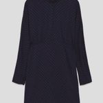 ZARA  Mini Dress S Satin High Mock Neck Tie Polka Dot Long Sleeve Navy Blue Black Photo 4