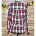 Splendid Red Plaid Edgeware Top Size XS Peplum Raw Hem Button Up Split Neck Photo 4