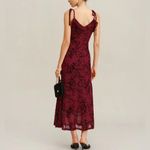 Rihoas Red Floral Ruffle Slip Midi Dress Size L Photo 4