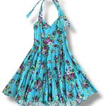 Hell Bunny Vixen Retro Halter Sundress Blue Floral Rockabilly Pin Up 50s Dress L Photo 0