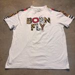 BORN FLY Embroidered White Animal Print Streetwear Womens TShirt Size 2X Photo 0