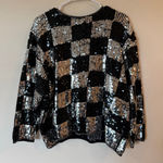 VTG Maurada Sequin Checkered Top Womens XL Black Silver Knit Glam Party Sweater Photo 0