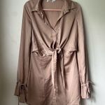 Princess Polly Liberty Beige Satin Tie Front Long Sleeve Dress 8 Photo 4