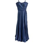 La Femme  Sweetheart Strapless Ruched Bodice Satin Gown 28608 Navy Blue Size 8 Photo 3