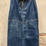 Carolina Blues Lace Up Suede Leather Tie Denim Maxi Skirt Renaissance Modest 10 Photo 0