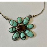 Sterling silver howlite and amber flower pendant necklace Blue Photo 2