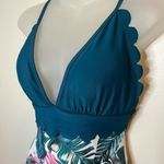 Women's Leaf Print Two Tone One Piece Ruffle V Photo 3