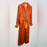 Brochu Walker  Madsen Turmeric Copper Brown Orange Satin Front Tie Midi Dress Photo 4