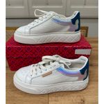 Tory Burch  Ladybug Lace Up Low Top Sneakers White Blue Leather Size 5.5 NIB Photo 2