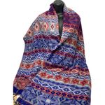 Women’s‎ Oversized Blanket Scarf Multi Tribal Geometric Fringe 72x66 Blue Photo 2