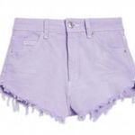 Topshop NWT  Moto Frey Hem Denim Shorts Lilac 8 Photo 1