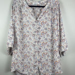 Rose + Olive  Tunic Top Women‎ 1X White Floral Lightweight Smocked Flowy Peasant Photo 0