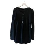 Sweet Romeo  Waffle Knit Oversized Henley Tunic Top in  Optic Black Size 1X Photo 1