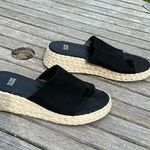 Eileen Fisher Tarry Toe Top Loop Espadrille Wedge Slide Sandals Black Leather 10 Photo 0