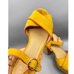 Anthropologie Anthropolgie 37 6.5 Sandals Yellow Suede Cork Platform Block Heel Buckle Retro Photo 4