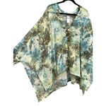 Chico's Sheer Abstract Print Button Up Poncho Top S/M Blue Green Lightweight Photo 3