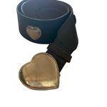 Vintage Black Leather Belt Silver Heart Buckle boho western 90s Cowgirl Fall Photo 2