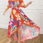 Jealous Tomato  Tropical Hawaiian Floral Off Shoulder Ruffle Midi Dress Size M Photo 0