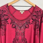 One World  Top Womens 2X Red Studded‎ Metallic Tattoo Stencil 3/4 Sleeve Plus New Photo 2