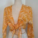 Shade & Shore  Orange Tie-Front Crop Blouse Photo 0