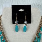 Women's Beaded Bib Chandelier Adjustable Necklace & Earrings Teal Blue Photo 2